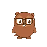 a cartoon of a beaver wearing glasses and a red x