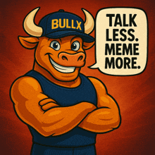 a bull wearing a hat that says bully on it