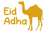 a silhouette of a camel with the words eid adha written above it