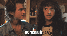 two men looking at each other with the word nerosault on the bottom right