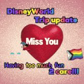 a disney world trip update poster with a red heart and mickey mouse