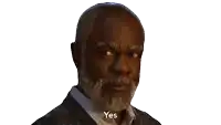 a man with a beard and the word yes on his face