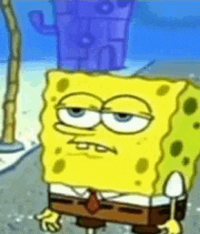 a spongebob squarepants cartoon character holding a spoon in his hand