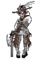 a pixel art of a woman in a steampunk outfit