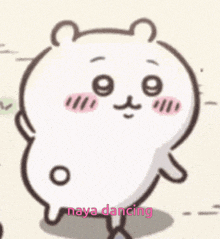 a cartoon drawing of a hamster with the words `` naya dancing '' written below it .