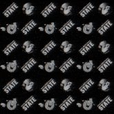 a black background with a pattern of state logos on it