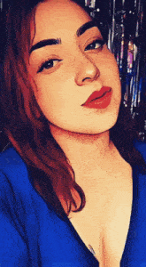 a drawing of a woman in a blue top