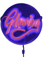 a neon sign that says glowing in red on a blue background
