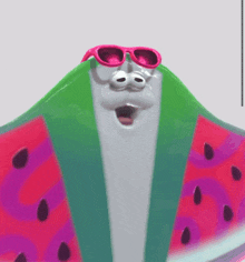 a cartoon character wearing sunglasses and a watermelon costume