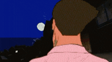 a pixel art drawing of a man with a pink shirt on