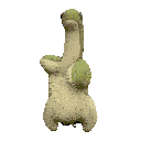 a stuffed dinosaur with a green turtle on its back is standing on a white background .