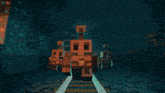 a group of minecraft skeletons are chained to a wall