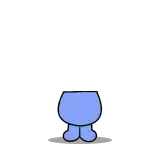 a blue cartoon character with a shadow on the ground .