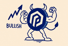 a cartoon illustration of a bullish coin with horns