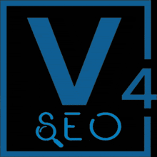 a logo for v4 seo has a blue letter v on a black background
