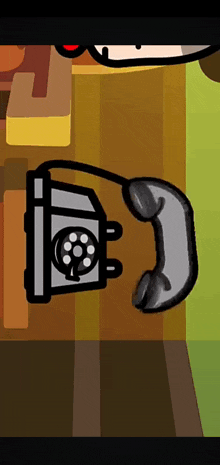 a cartoon drawing of a telephone with a cord hanging off of it