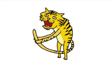 a cartoon tiger is holding a stick in its mouth