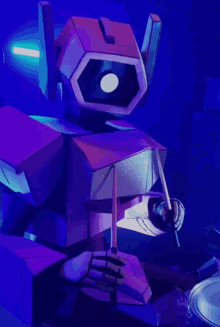 a robot is playing a violin and a drum set