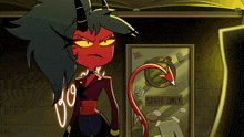 a cartoon character stands in front of a door which says staff only