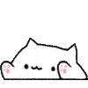 a white cat with a pink nose and paws is laying down .
