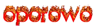 the word oporowo is written in red with flames coming out of the letters
