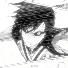 it is a black and white drawing of a person with a sword .