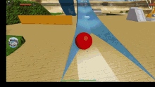 a computer screen shows a red ball in a bowling alley and the words menu sbb on the bottom right