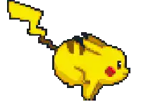 a pixel art of a pikachu jumping with a lightning bolt coming out of its tail .