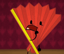 a cartoon drawing of a red fan with a face