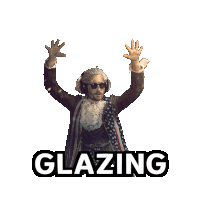a man with a beard is covered in a white substance and the word glazing is above him