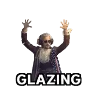 a man with a beard is covered in a white substance and the word glazing is above him