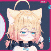 a girl with blonde hair and blue eyes is wearing glasses and a collar ..