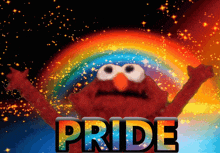 elmo from sesame street with a rainbow and the word pride