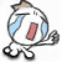 a cartoon character with a tongue sticking out and a tear running .