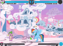 a video game with rainbow dash and sweetie nut fighting each other