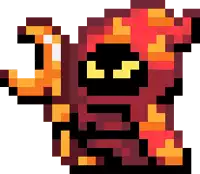 a pixel art drawing of a demon with a hood and yellow eyes