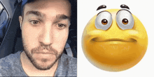 a man with a beard next to a smiley face