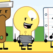 a light bulb is smiling and holding a screw in his hands