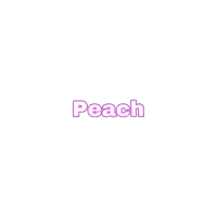 the word peach is written in purple on a white background