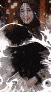 a painting of a woman in a black turtleneck sweater