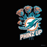 a miami dolphins logo with roses and the words phinz up below it
