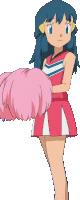 a cheerleader is holding a pink pom pom in her hand