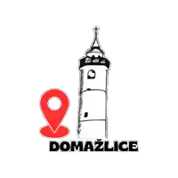 a drawing of a lighthouse next to a red pin that says domazlice