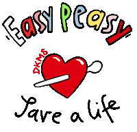 a logo for easy peasy save a life with a heart