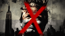 a man with a crown on his head has an x crossed out of his face