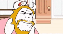 a cartoon drawing of a man with a beard and horns .