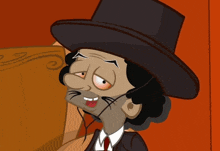 a cartoon drawing of a man wearing a top hat and tie