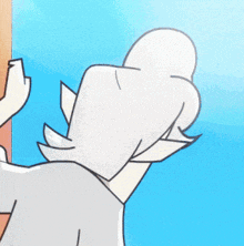 a cartoon drawing of a man with white hair and ears