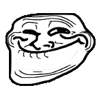a black and white drawing of a troll face with a big smile on it .