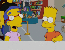 bart simpson and milhouse simpson are in a store talking